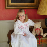 Nightingale Girl's Dress Moonstone with Red Hearts Hand Smocking