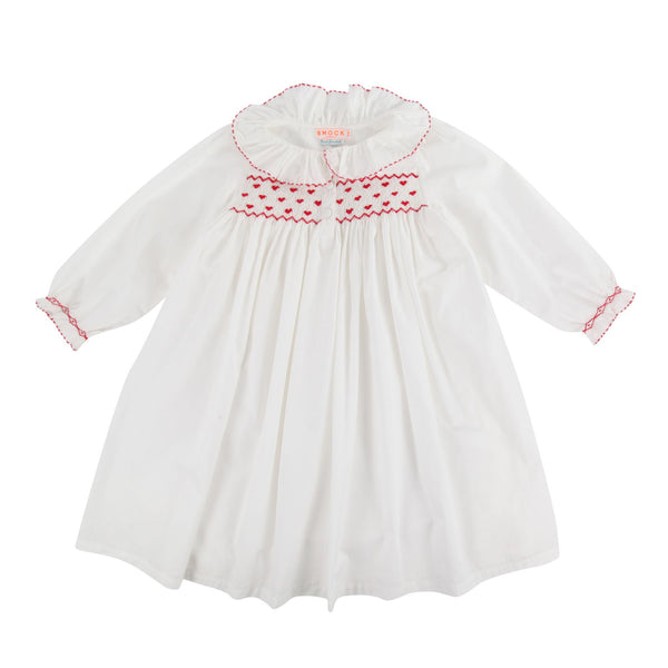 Nightingale Girl's Dress Moonstone with Red Hearts Hand Smocking