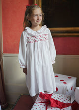 Nightingale Girl's Dress Moonstone with Red Hearts Hand Smocking