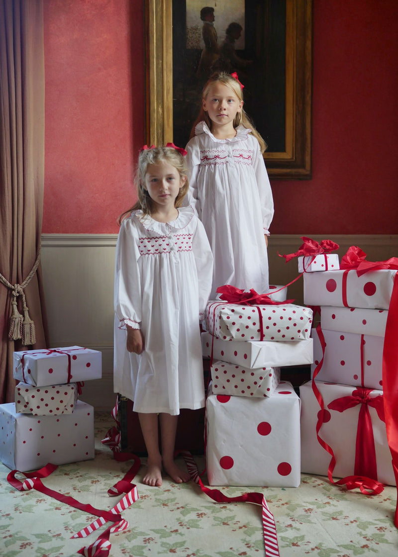 Nightingale Girls Dress Moonstone with Hearts Hand Smocking