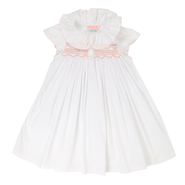 Nightingale Girl's Dress Moonstone White with Bellini Stacked Curves Hand Smocking