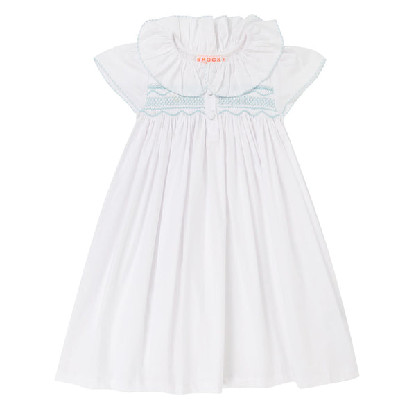 Nightingale Girl's Dress Moonstone White with Ice Stacked Curves Hand Smocking