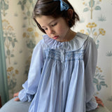 Nightingale Night Dress Deckchair Stripe with Sky Blue Hand Smocking