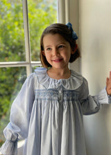 Nightingale Night Dress Deckchair Stripe with Sky Blue Hand Smocking