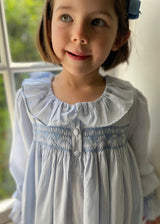 Nightingale Night Dress Deckchair Stripe with Sky Blue Hand Smocking