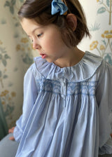 Nightingale Night Dress Deckchair Stripe with Sky Blue Hand Smocking