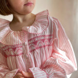 Nightingale Night Dress Strawberries & Cream Stripe with Lovebug Hand Smocking