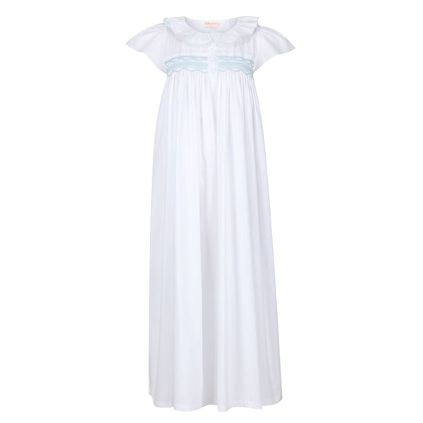 Nightingale Women's Dress Moonstone Short Flutter Sleeves with Ice Stacked Curves Hand Smocking