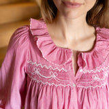 Nightingale Women's Dress Red Vichy with Snow Bow Hand Smocking