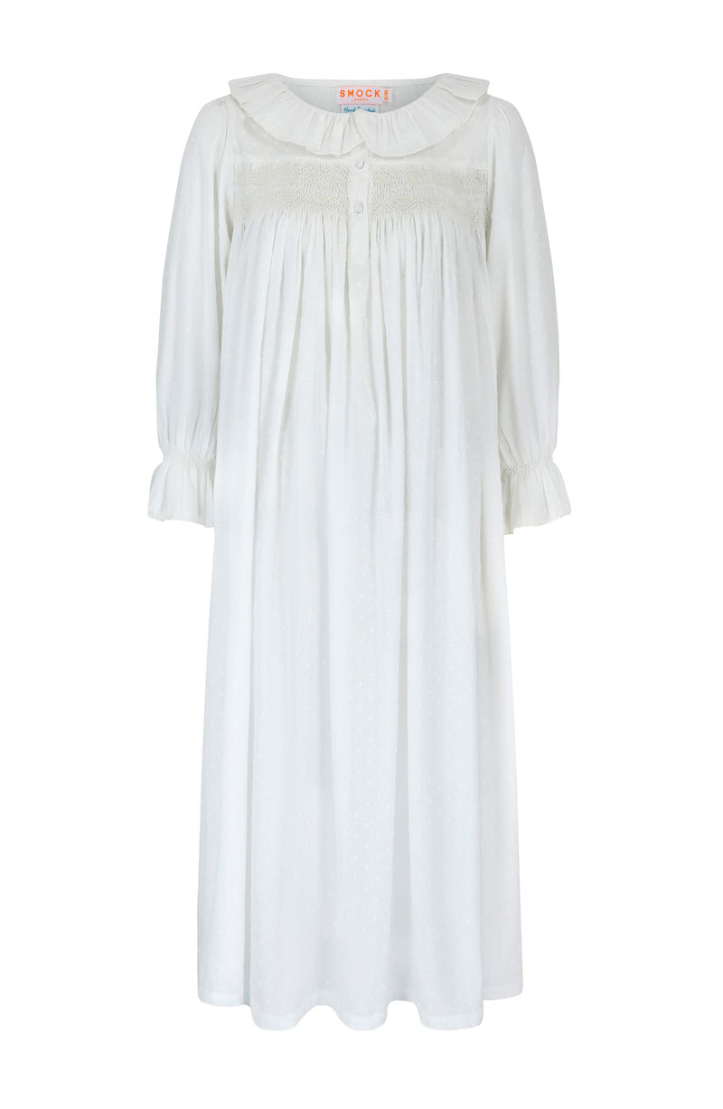Nightingale Women's Dress Cloud Puff Plumetti with Ivory Hand Smocking