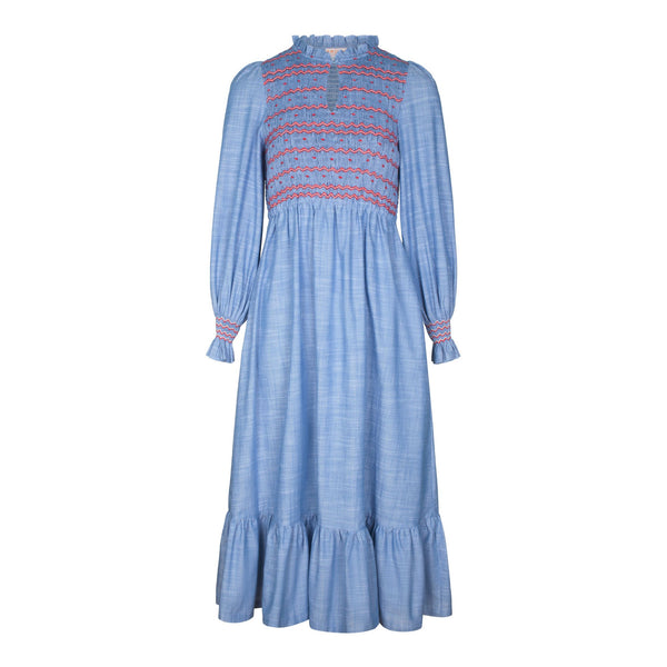 Emmeline Pankhurst Dress Chambray with Strawberries and Cream Hand Smocking