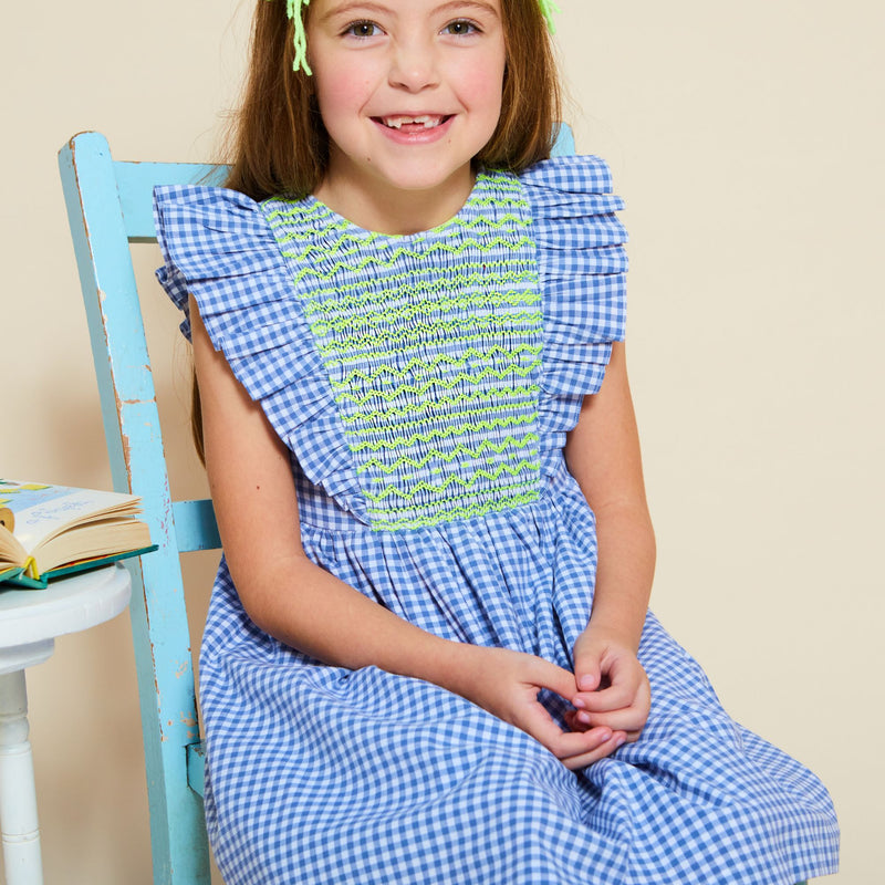 Pavlova Dress Gustavian Gingham with Lemon Drop Hand Smocking