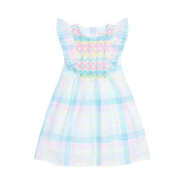 Pavlova Dress Sorbet Check with Pastel Pile Up Hand Smocking