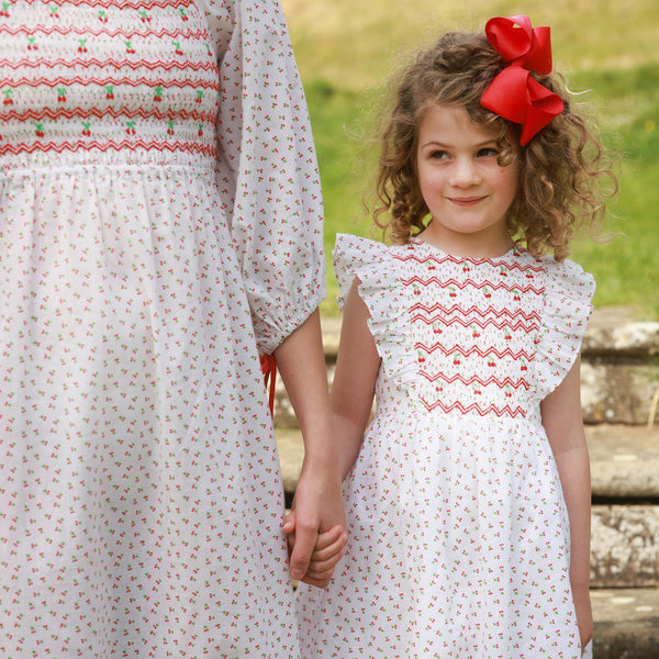 Pavlova Dress Bonne Maman Cotton with Cherry Bakewell Hand Smocking