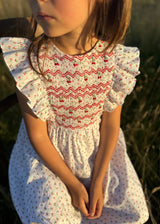 Pavlova Dress Bonne Maman Cotton with Cherry Bakewell Hand Smocking