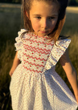 Pavlova Dress Bonne Maman Cotton with Cherry Bakewell Hand Smocking