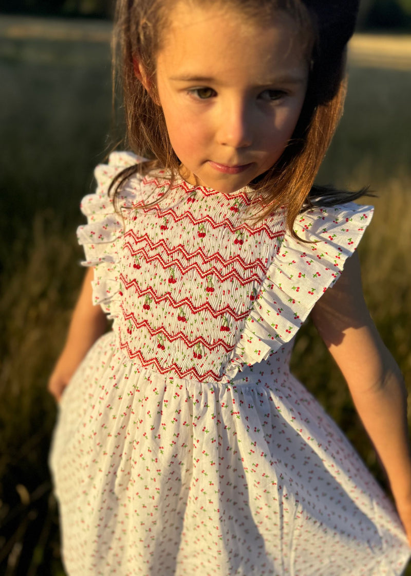 Pavlova Dress Bonne Maman Cotton with Cherry Bakewell Hand Smocking