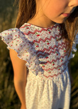 Pavlova Dress Bonne Maman Cotton with Cherry Bakewell Hand Smocking