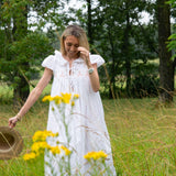 Pom x Smock London Marianne North Dress with Dusty Pink Bows Hand Smocking and Bow Ties