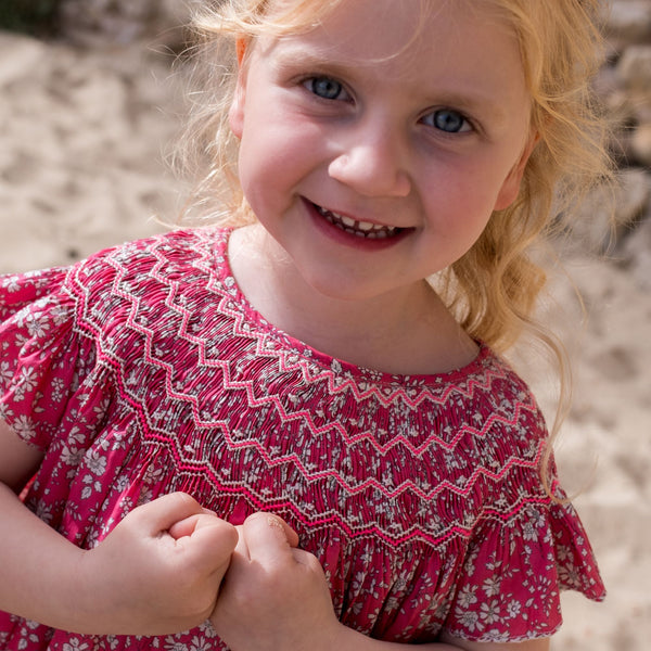 2-3 & 4-6y Queen Victoria Dress with Watermelon High Hand Smocking made with Liberty Capel Fabric