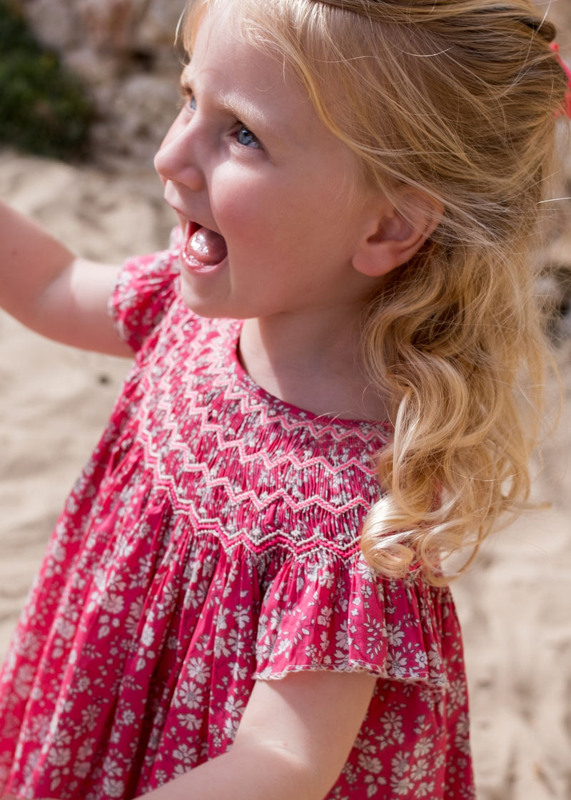 Queen Victoria Dress with Watermelon High Hand Smocking made with Liberty Capel Fabric