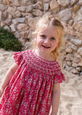 2-3 & 4-6y Queen Victoria Dress with Watermelon High Hand Smocking made with Liberty Capel Fabric