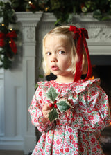 Queen Victoria Romper with Poinsettia Hand Smocking made with Liberty D'Anjo Fabric
