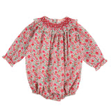Queen Victoria Romper with Poinsettia Hand Smocking made with Liberty D'Anjo Fabric