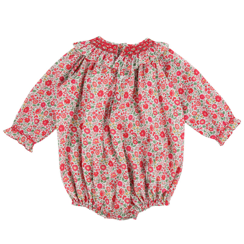 Queen Victoria Romper with Poinsettia Hand Smocking made with Liberty D'Anjo Fabric