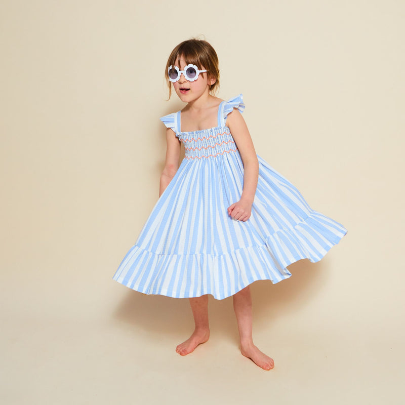 2-3y Rachel Carson Dress On The Horizon Stripe with You've Been Tangoed Hand Smocking