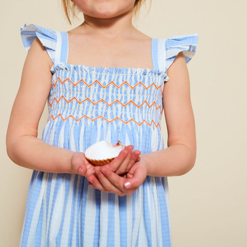 2-3y Rachel Carson Dress On The Horizon Stripe with You've Been Tangoed Hand Smocking