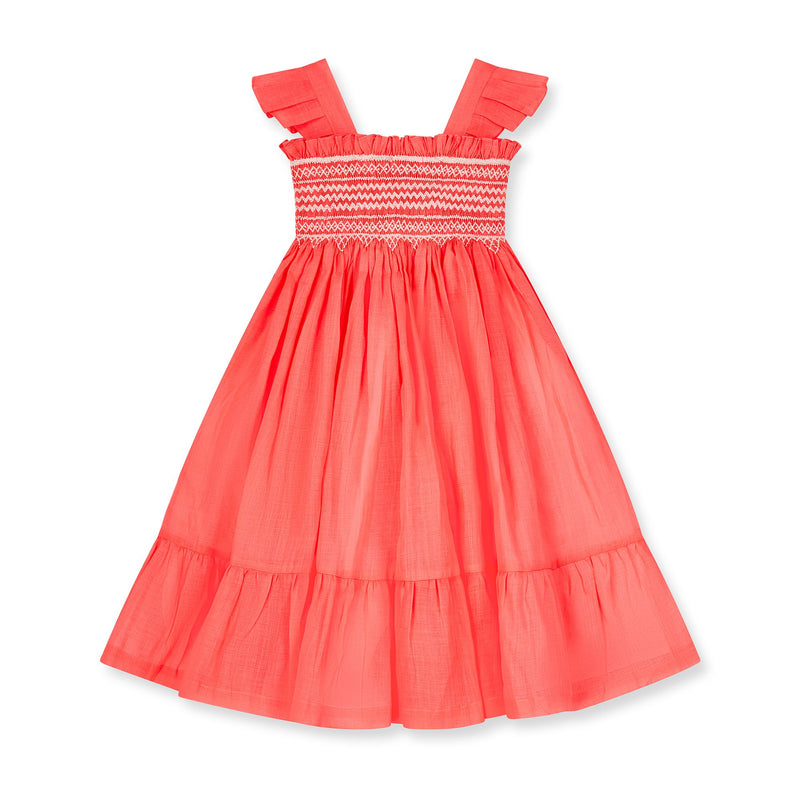 Rachel Carson Girls Dress Coral Dreams Organdie with Chantilly Hand Smocking