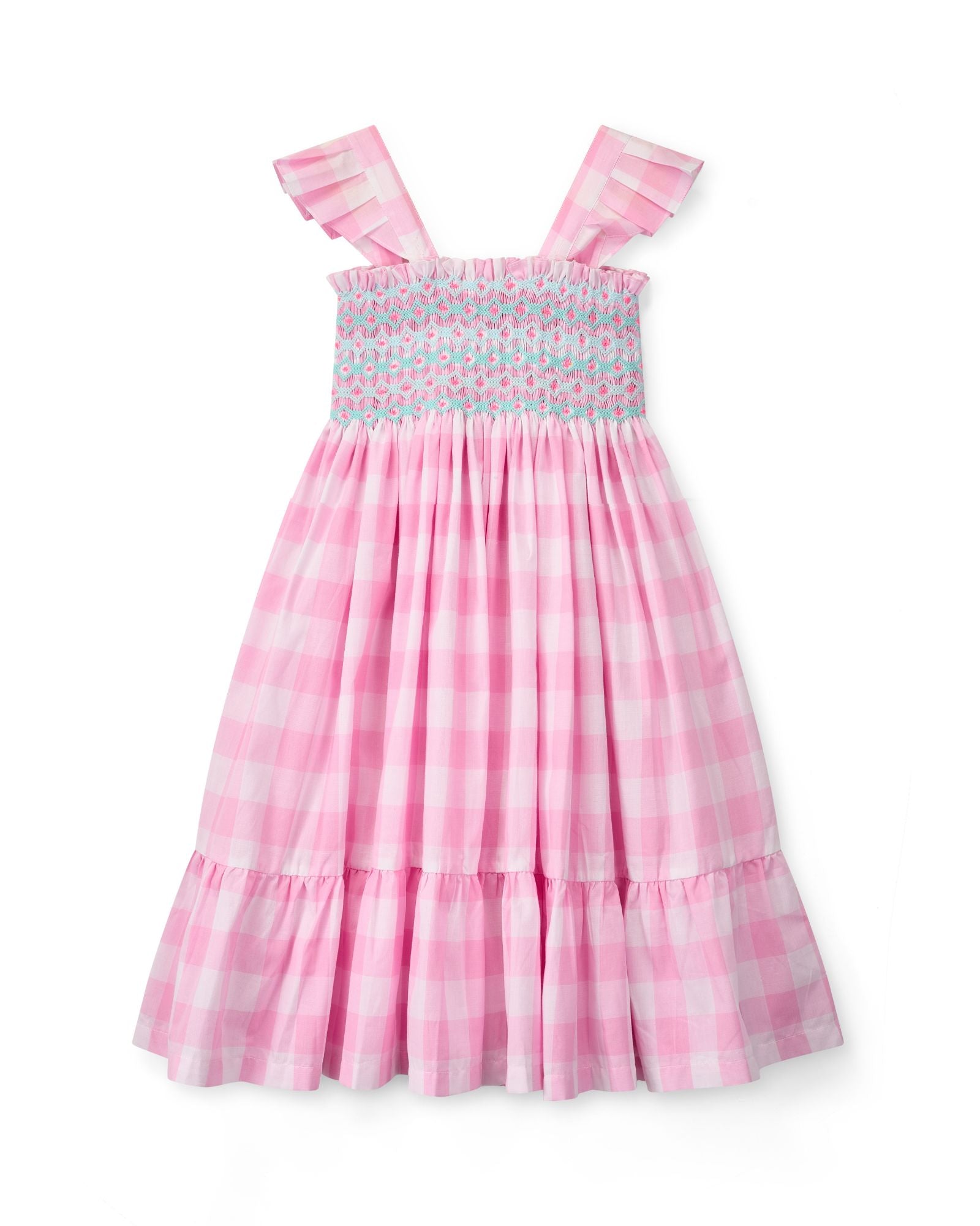 Rachel Carson Girls Dress Candy Floss Gingham with Spearmint Hand Smocking