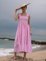 Rachel Carson Dress Tulip Gingham with Snow White Hand Smocking