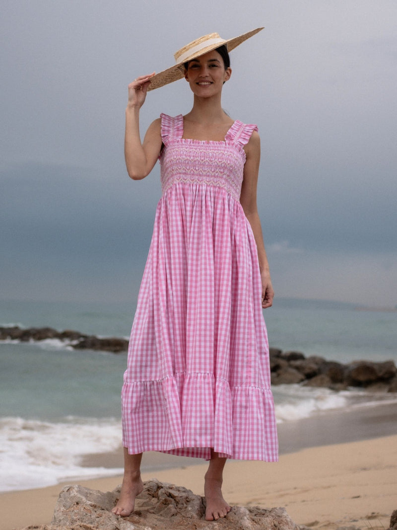 Rachel Carson Dress Tulip Gingham with Snow White Hand Smocking