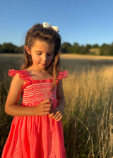 Rachel Carson Girls Dress Coral Dreams Organdie with Chantilly Hand Smocking