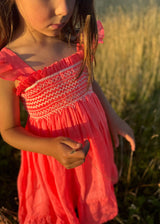 Rachel Carson Girls Dress Coral Dreams Organdie with Chantilly Hand Smocking