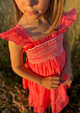 Rachel Carson Girls Dress Coral Dreams Organdie with Chantilly Hand Smocking