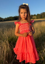 Rachel Carson Girls Dress Coral Dreams Organdie with Chantilly Hand Smocking