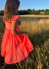 Rachel Carson Girls Dress Coral Dreams Organdie with Chantilly Hand Smocking