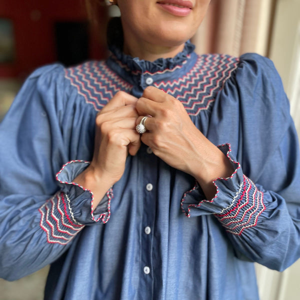 Scholl Women's Blouse Chambray with Strawberries and Cream Hand Smocking Edition 6
