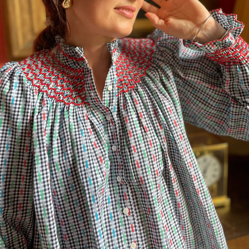 Scholl Women's Blouse Channel 4 Grid with Red or Dead Hand Smocking Edition 16