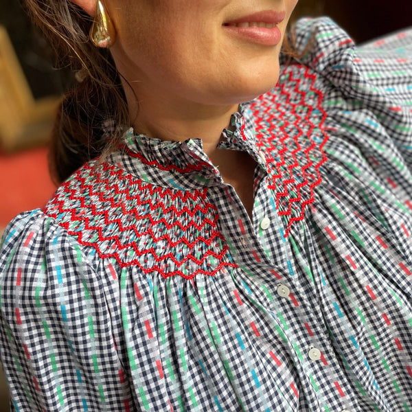 Scholl Women's Blouse Channel 4 Grid with Red or Dead Hand Smocking Edition 16