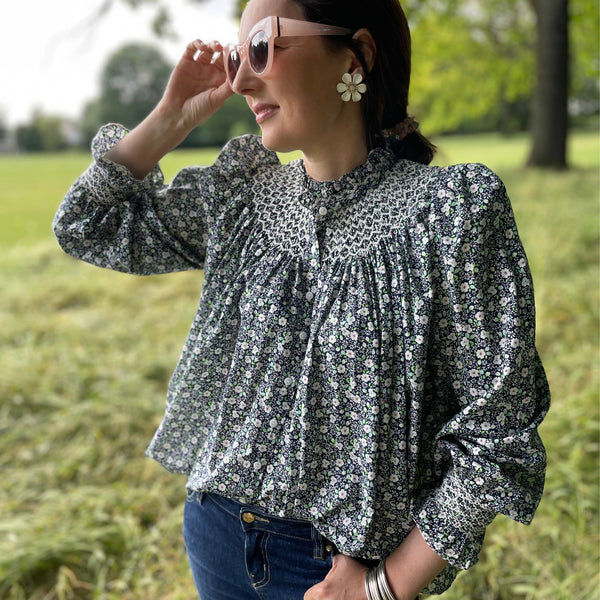 Scholl Women's Blouse Ditsy Blooms Cotton Lawn with Cowslip Hand Smocking Edition 13