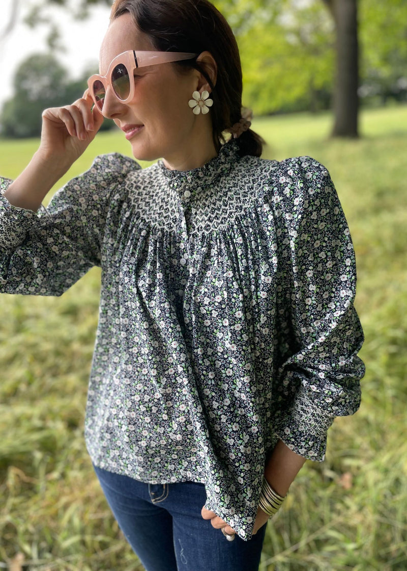Scholl Women's Blouse Ditsy Blooms Cotton Lawn with Cowslip Hand Smocking Edition 13