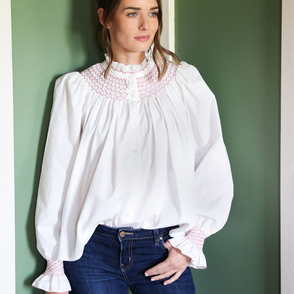Scholl Women's Blouse White with Kir Royale Hand Smocking Edition 19