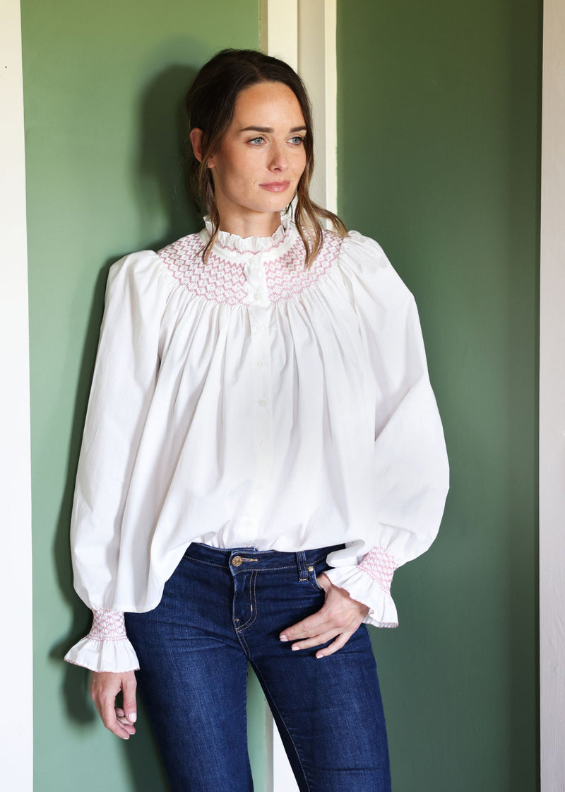 Scholl Women's Blouse White with Kir Royale Hand Smocking Edition 19