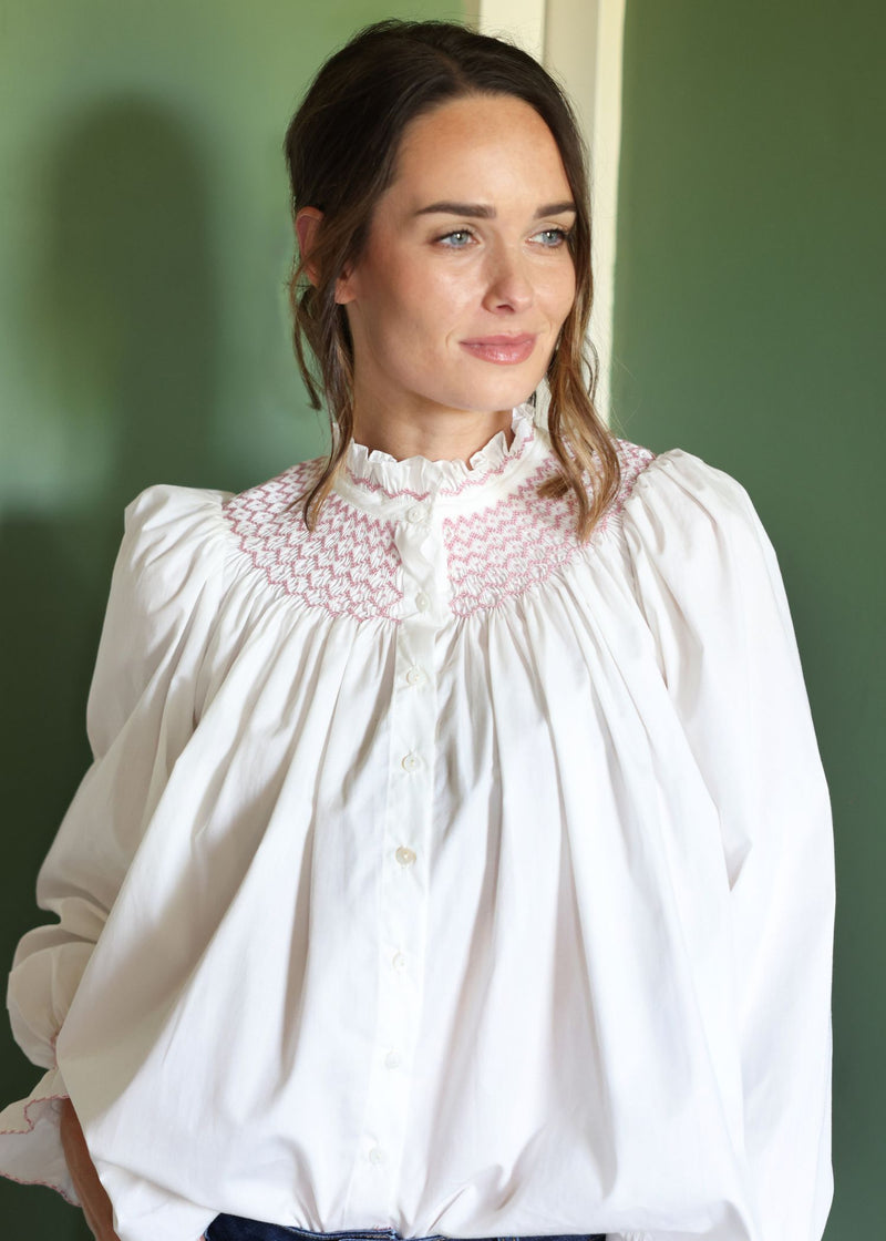 Scholl Women's Blouse White with Kir Royale Hand Smocking Edition 19