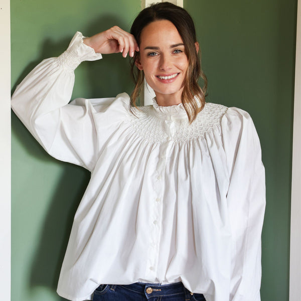 Scholl Women's Blouse White with Pearl Hand Smocking Edition 20