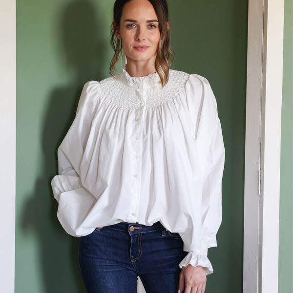 Scholl Women's Blouse White with Pearl Hand Smocking Edition 20